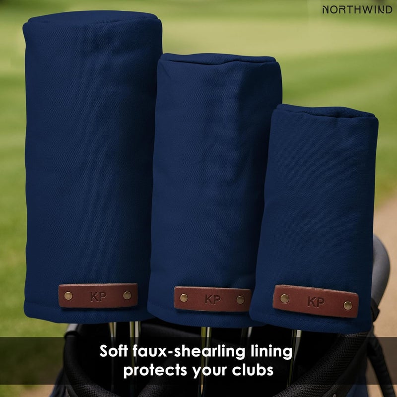 NORTHWIND Personalized Premium Canvas Golf Headcovers – Monogrammed Golf Club Covers with Full-Grain Leather Patch & Faux-Shearling Lining – Handmade in The USA - Image 3